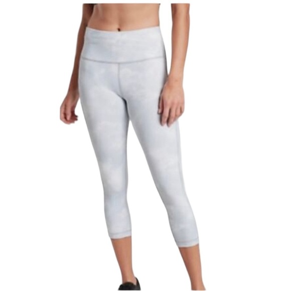 Athleta Ultimate Stash Pocket Printed Capri leggings tights white gray - Picture 1 of 3